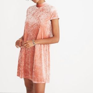 EUC Madewell Pink Crushed Velvet Mockneck Dress